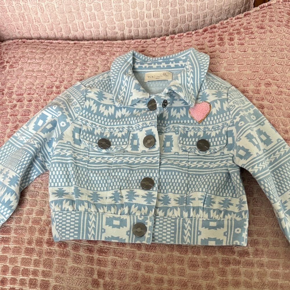 Stylish Blue Patterned Kids Jean Jacket